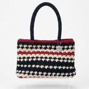 The Sak Red White Blue Striped Cali Crochet Knit Shoulder Bag Tote Purse America
